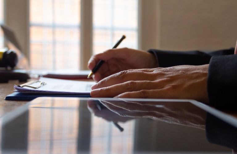 Lawyer is working with documents